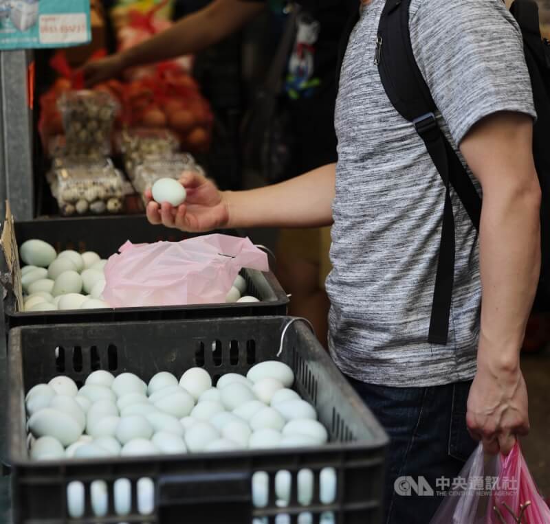 圖為8月26日北市虎林市場攤商販售雞蛋。（中央社檔案照片）