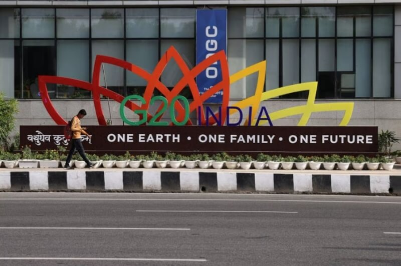 美國媒體7日引述知情人士說法報導，G20已同意非洲聯盟加入成為正式永久成員。圖為新德里一處G20標誌。（路透社）