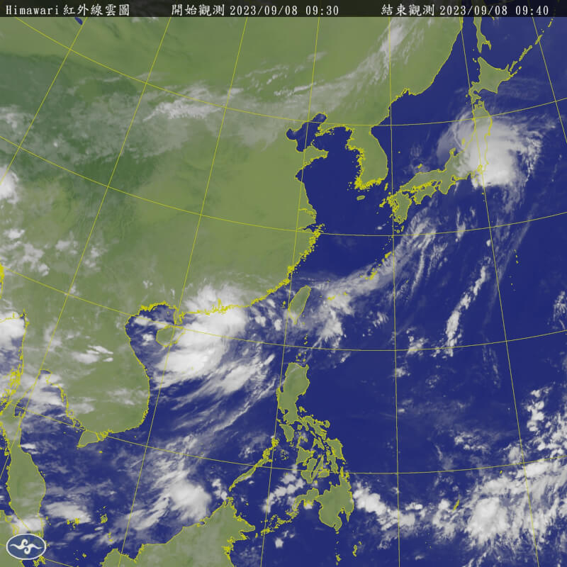 氣象專家吳德榮8日表示，受季風低壓環流影響，台灣水氣多，各地多雲時晴、偶有局部短暫陣雨。圖為8日上午衛星雲圖。（圖取自中央氣象局網頁cwb.gov.tw）