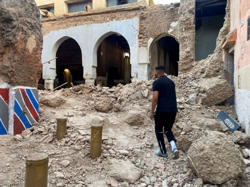 摩洛哥8日發生強震，馬拉喀什地區建物被震毀。（路透社）