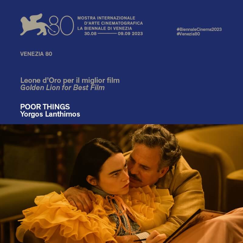 威尼斯影展最佳影片金獅獎頒給艾瑪史東主演的「可憐的東西」。（圖取自twitter.com/la_Biennale）