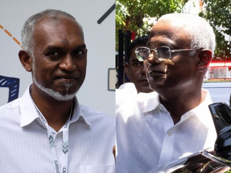 馬爾地夫舉行總統大選，目前親中的候選人穆伊祖（左）領先親印度的候選人、現任總統索里（右）。（路透社）
