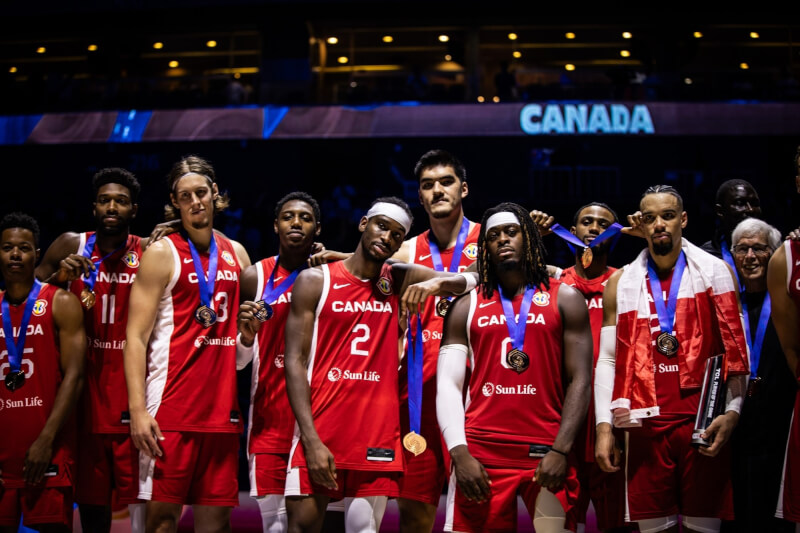 世界盃男籃銅牌戰10日登場，加拿大（圖）與美國鏖戰至延長賽，最終以127比118獲勝，收下銅牌。（圖取自twitter.com/FIBAWC）