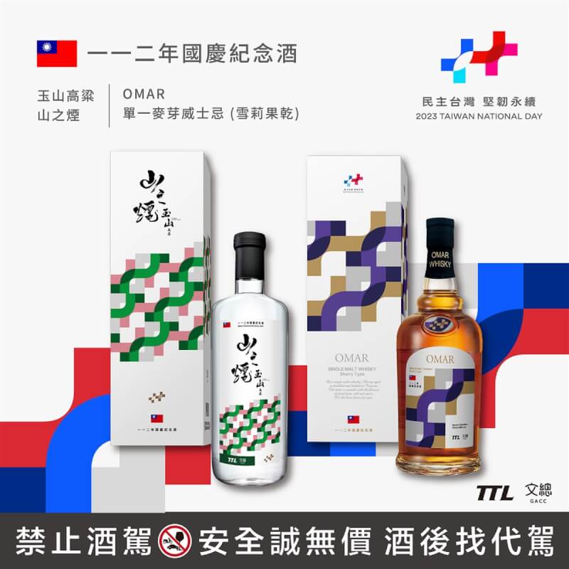 台灣菸酒公司18日宣布，迎接今年雙十國慶，推出2款酒品的國慶限定版，延伸國慶主題「民主台灣堅韌永續」意象。（台灣菸酒公司提供）中央社記者張璦傳真 112年9月18日