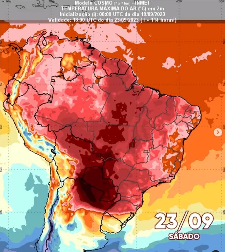 巴西國家氣象研究所20日發布高溫紅色警戒。（圖取自instagram.com/inmet.oficial）
