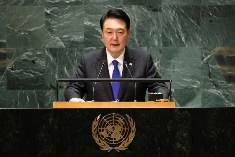 南韓總統尹錫悅（圖）在聯合國大會發表演說。（路透社）