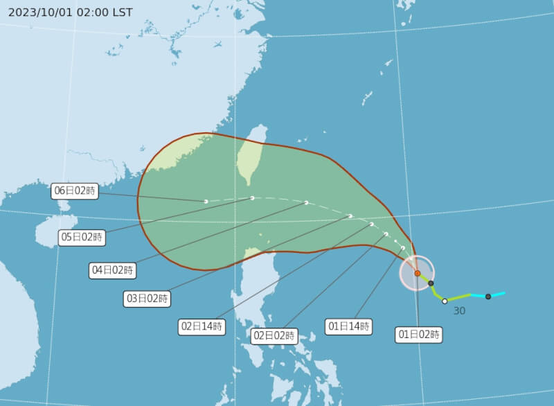 氣象專家吳德榮1日表示，預估颱風小犬3日將增強為中颱通過台灣南端近海，4日至6日影響最大，各地留意較大雨勢。（圖取自中央氣象署網頁cwa.gov.tw）