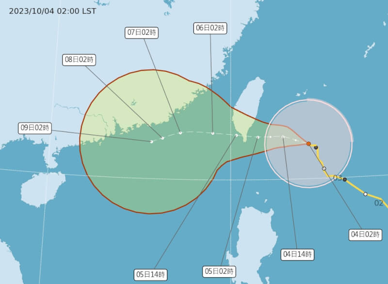 颱風小犬接近台灣，中央氣象署3日發布陸警，預計4至6日最接近台灣，各地風雨都會逐漸增強。（圖取自中央氣象署網頁cwa.gov.tw）