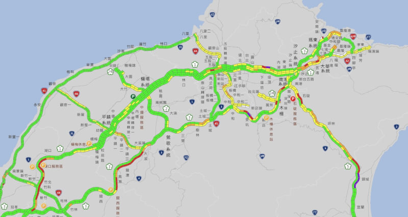 9日下午4時15分國五北向車流量大。（圖取自1968即時路況網頁1968.freeway.gov.tw）