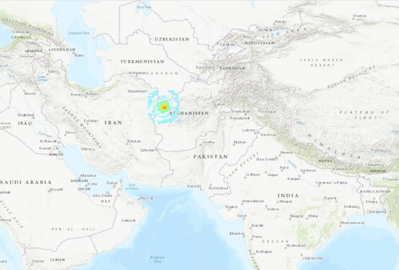 阿富汗西北部城市赫拉特11日發生規模6.3地震。（圖取自美國地質調查所網頁usgs.gov）