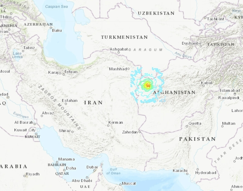 阿富汗西北部城市赫拉特（星號處）15日發生規模6.3淺層地震。（圖取自美國地質研究所網頁earthquake.usgs.gov）
