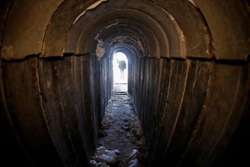 2018年以色列軍方從加薩到以色列挖掘隧道的內部概況。（路透社）