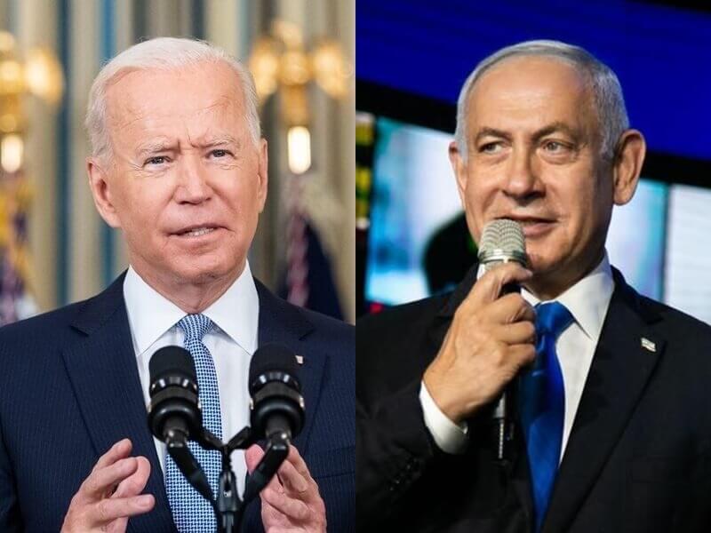 白宮表示，美國總統拜登（左）和以色列總理尼坦雅胡（右）28日通話。（左圖取自facebook.com/WhiteHouse，右圖取自facebook.com/Netanyahu）