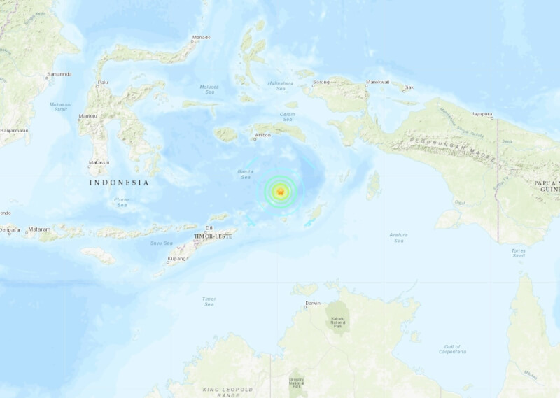美國地質調查所表示，印尼班達海8日發生規模7.1地震。（圖取自美國地質調查所網頁earthquake.usgs.gov）