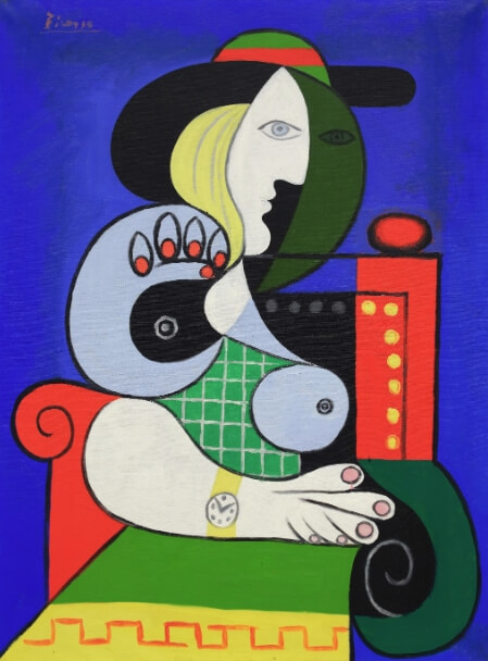 藝術大師畢卡索作品「戴手表的女人」8日以約新台幣45億落槌。（圖取自蘇富比網頁sothebys.com）