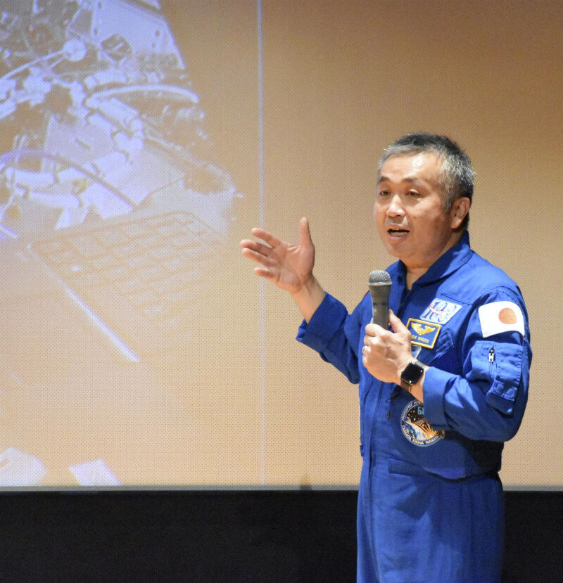 圖為日本太空人若田光一6月在日本埼玉市演講。（共同社）