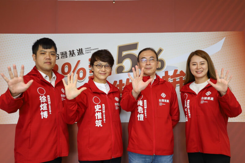 圖為台灣基進不分區立委被提名人徐煊博（左起）、史惟筑、陳君愷、黃楓茹。（圖取自facebook.com/Statebuilding.tw）