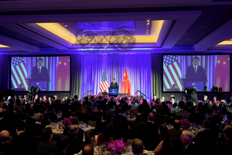 中國國家主席習近平16日在與美國商界晚宴中發表演說。（美聯社）