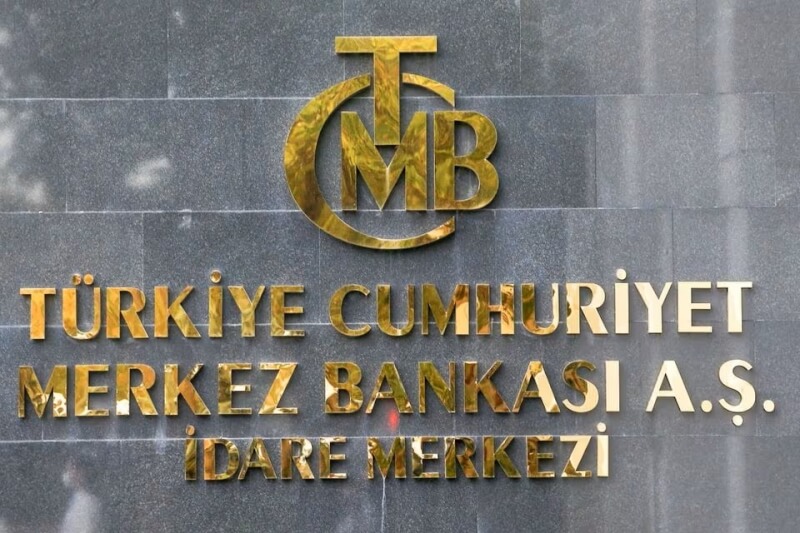 圖為土耳其中央銀行總部入口標誌。（路透社）