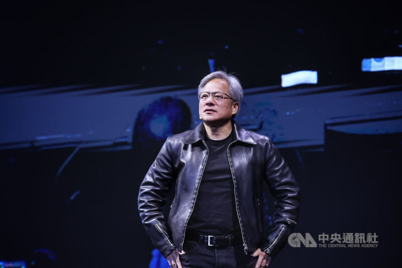 圖為黃仁勳於2023台北國際電腦展以特別來賓身分演講。（中央社檔案照片）