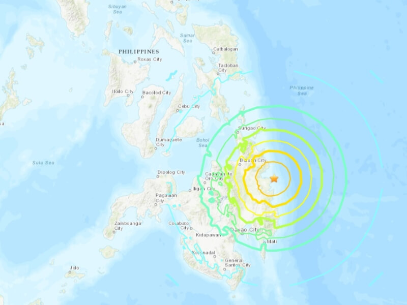 菲律賓民答那峨島近海2日晚間發生強震，有海嘯警報。（圖取自USGS網頁earthquake.usgs.gov）