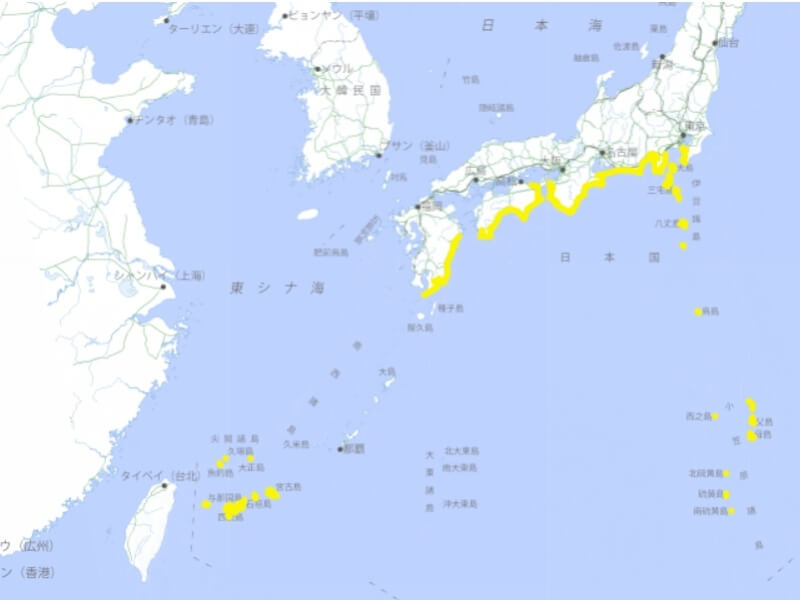 菲律賓民答那峨島附近2日晚間發生強震，日本氣象廳針對太平洋沿岸部分地區發布注意海嘯警報。（圖取自日本氣象廳網頁www.data.jma.go.jp）