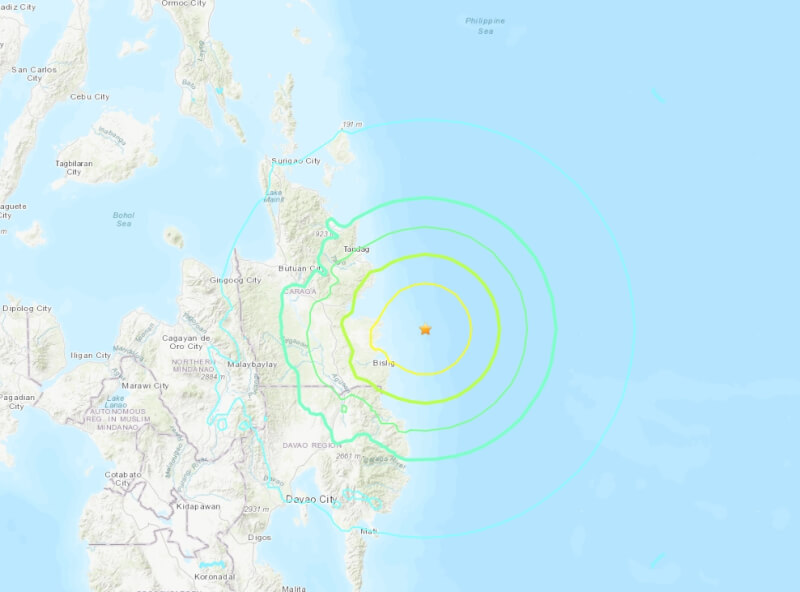 菲律賓南部海域3日發生規模6.6地震。（圖取自美國地質調查所網頁usgs.gov）