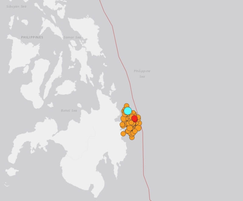 菲律賓南部2日發生規模7.6強震後餘震不斷。（圖取自美國地質研究所網頁earthquake.usgs.gov）