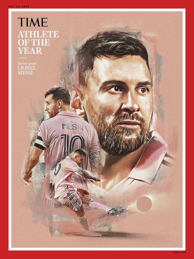 阿根廷足球巨星梅西獲選時代雜誌2023年「年度運動員」。（圖取自twitter.com/TIME）