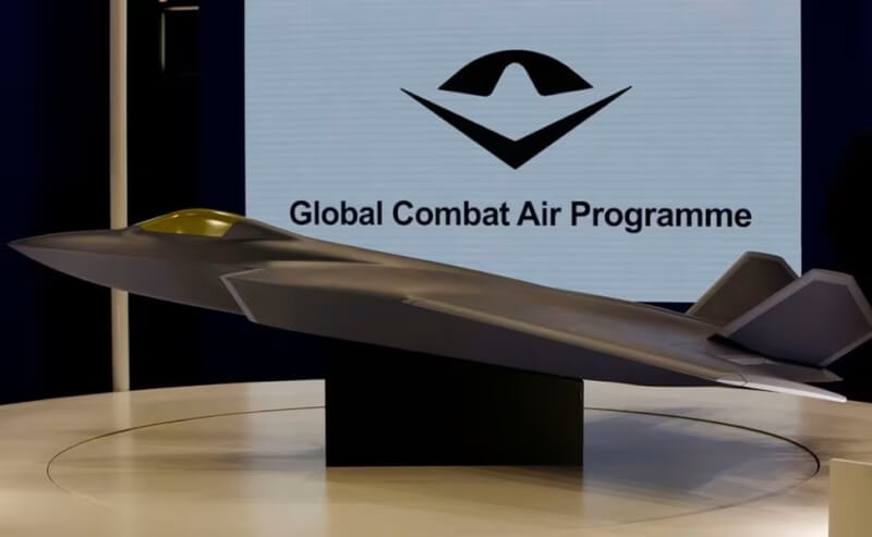 圖為全球空戰計畫的戰鬥機概念模型3月15日在日本防務展上展出。（路透社）