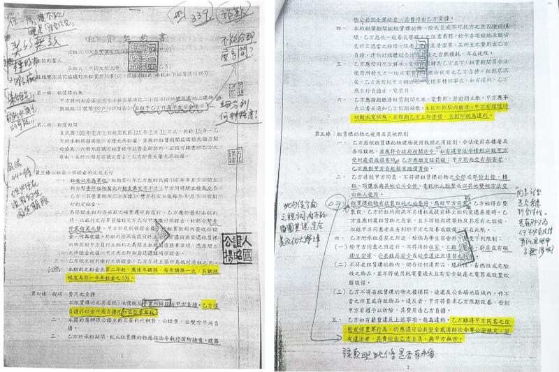 民進黨27日公布民國100年又昱公司與文化大學合約，質疑這是「不平等條約」。（民進黨提供）