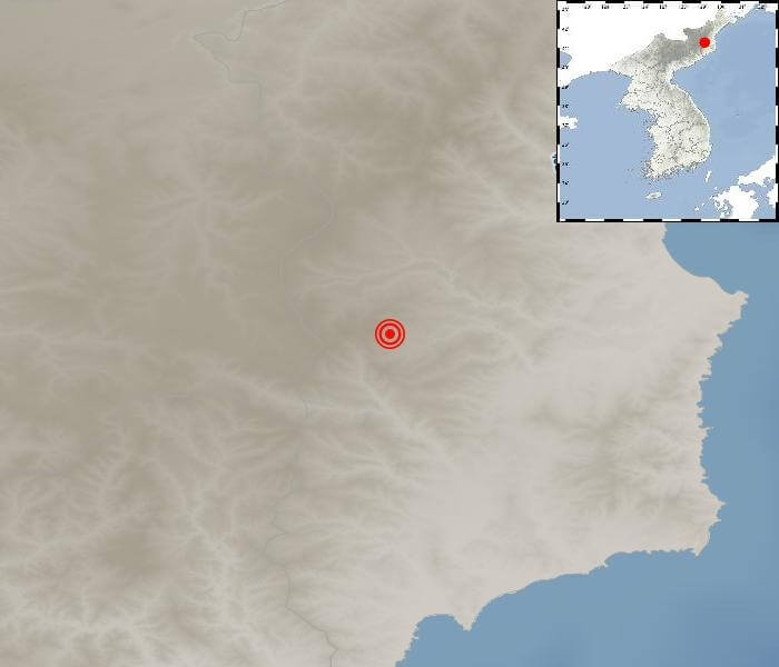 大韓民國氣象廳數據顯示，北韓豐溪里核子試驗場附近11日晚間發生規模2.4地震，震央位在北韓咸鏡北道吉州郡西北方大約41公里處。（圖取自facebook.com/kmaskylove）