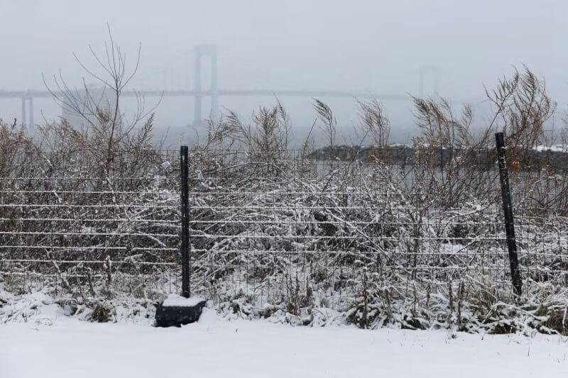 圖為美國紐約市皇后區一座橋19日被白雪覆蓋。（路透社）
