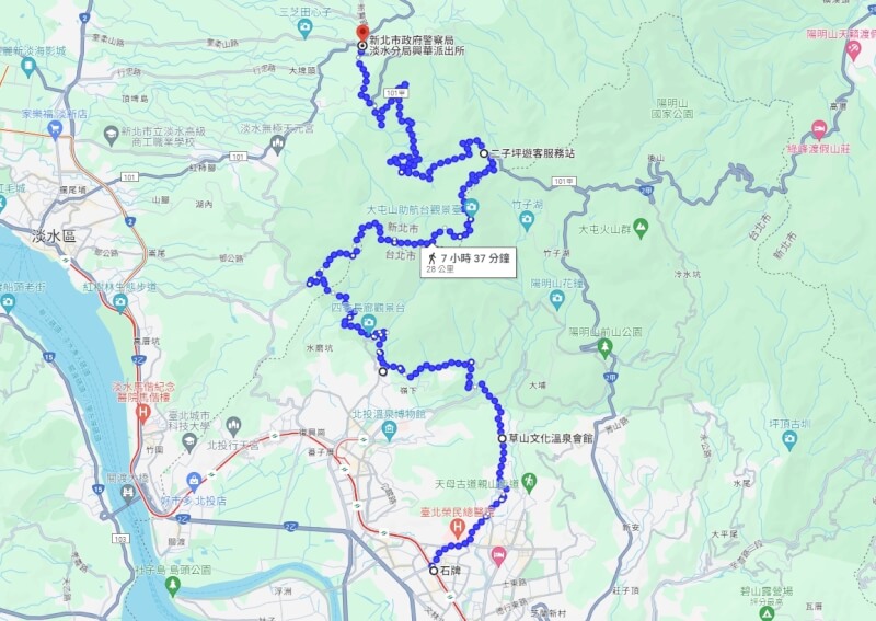 圖為石牌捷運站至興華派出所路線示意圖。(圖取自Google地圖網頁google.com/maps)