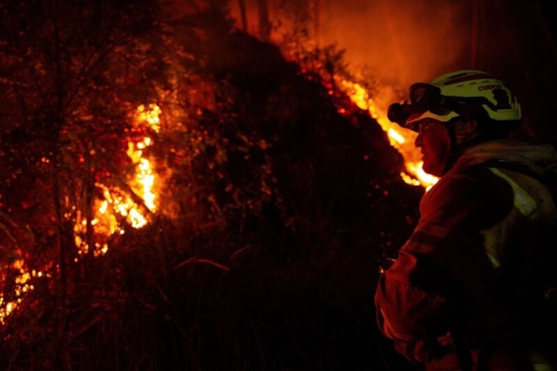 圖為哥倫比亞首都波哥大山區24日野火燃燒的情形。（路透社）