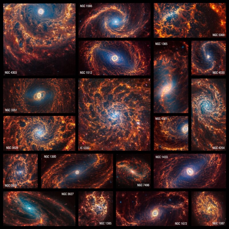 韋伯太空望遠鏡拍下銀河系附近19個螺旋星系。（圖取自twitter.com/NASAWebb）