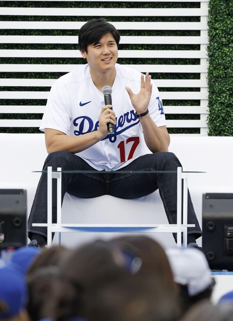 MLB道奇隊日本球員大谷翔平3日在洛杉磯出席球迷活動。（共同社）