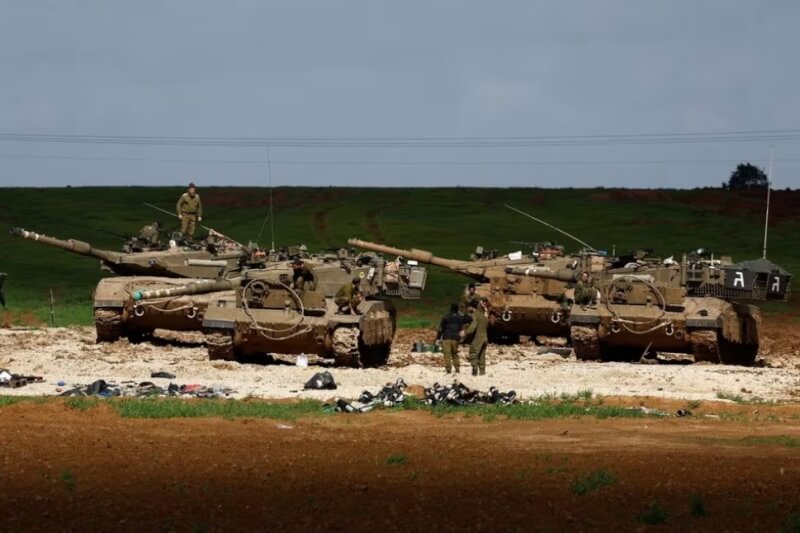 1月30日加薩北部邊境以色列士兵。（路透社）