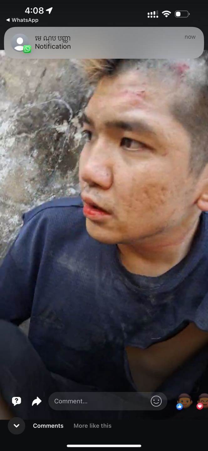 網紅「晚安小雞」在柬埔寨直播自稱遭暴打綑綁，柬埔寨當局14日表示晚安小雞並未遭毆打或搶劫，目前警方已將他拘留。（圖取自facebook.com/chamroeun.kuoch）