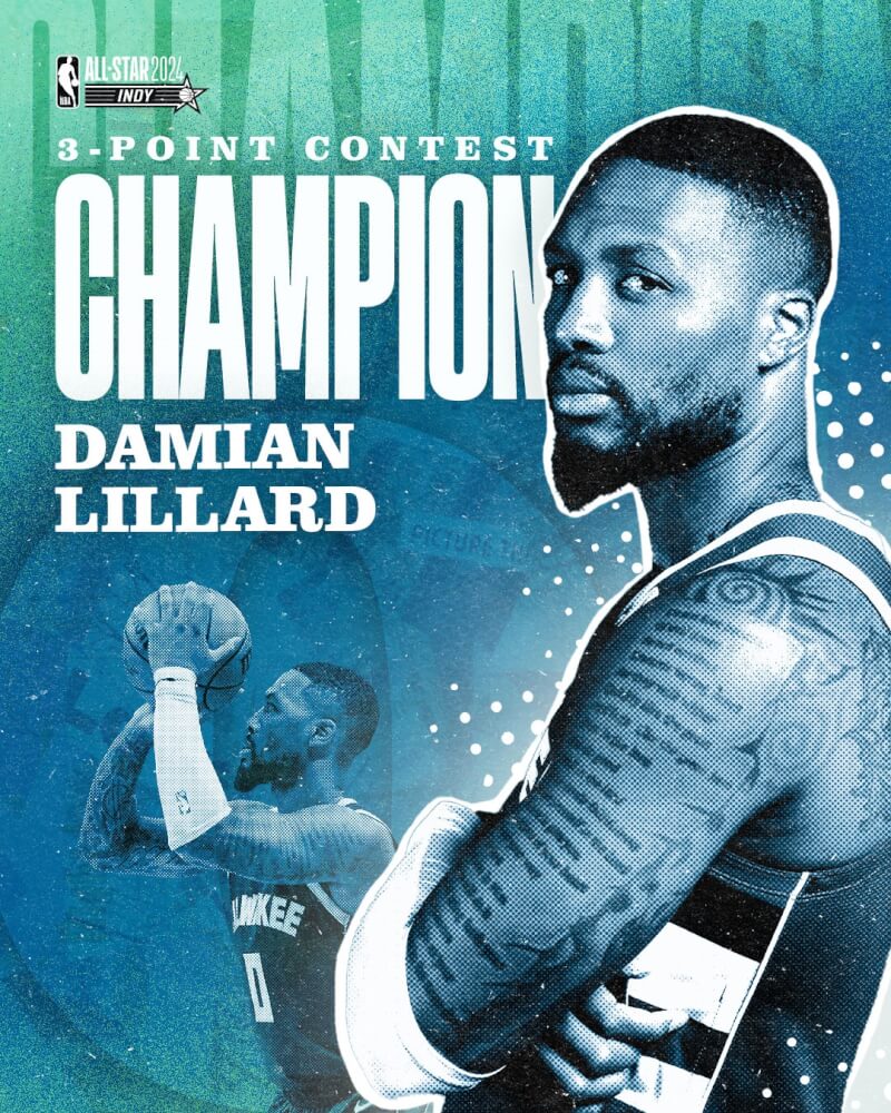 里拉德17日在美國職籃NBA明星賽的三分球大賽摘冠。（圖取自twitter.com/Bucks）