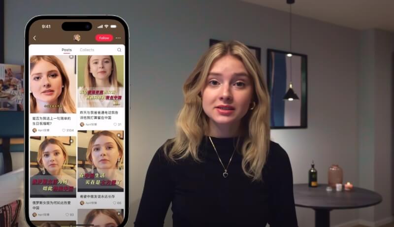烏克蘭Youtuber Olga Loiek出面揭露，中國的社群媒體上有一群自稱俄國人的親中帳號，竟都是透過AI換臉假冒而成。（圖取自Olga Loiek YouTube頻道網頁youtube.com）