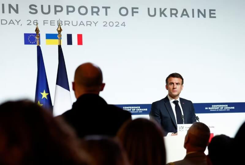 法國總統馬克宏宣布升高援助烏克蘭對抗俄羅斯入侵新措施。（路透社）