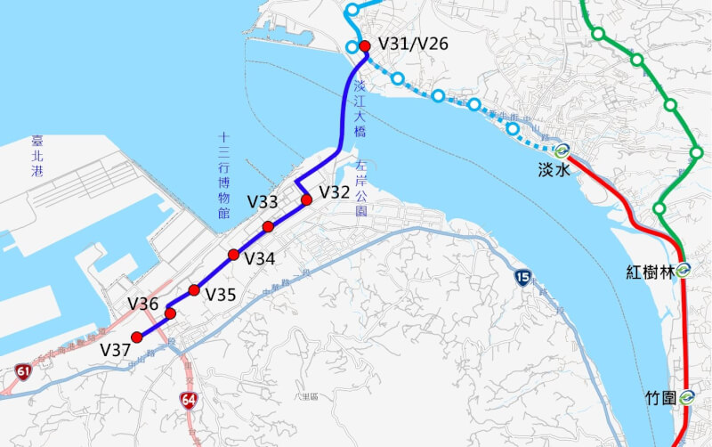 八里輕軌路網圖。(圖取自新北捷運工程局網頁dorts.ntpc.gov.tw)