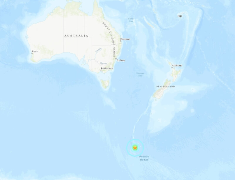 紐西蘭南方海域的麥夸利島3日發生規模6.7強震。（圖取自美國地質調查所網頁usgs.gov）