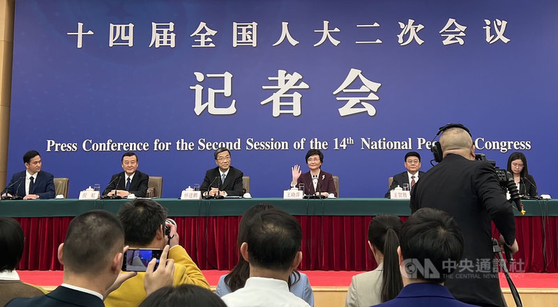 中國14屆全國人大二次會議民生記者會9日下午在梅地亞新網中心舉行。圖為記者會現場。中央社記者呂佳蓉北京攝 113年3月9日