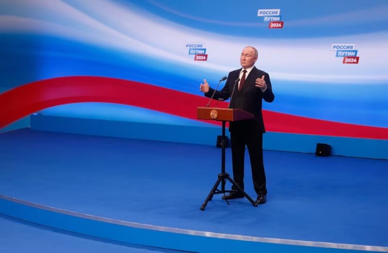 俄羅斯總統大選17日結束，官方初步統計現任總統蒲亭獲88%選票。（路透社）