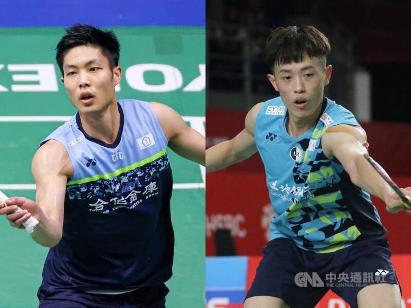 「台灣一哥」周天成（左）、「左手重砲」林俊易（右）將在24日晚間瑞士羽球公開賽決賽碰頭。（中央社檔案照片）