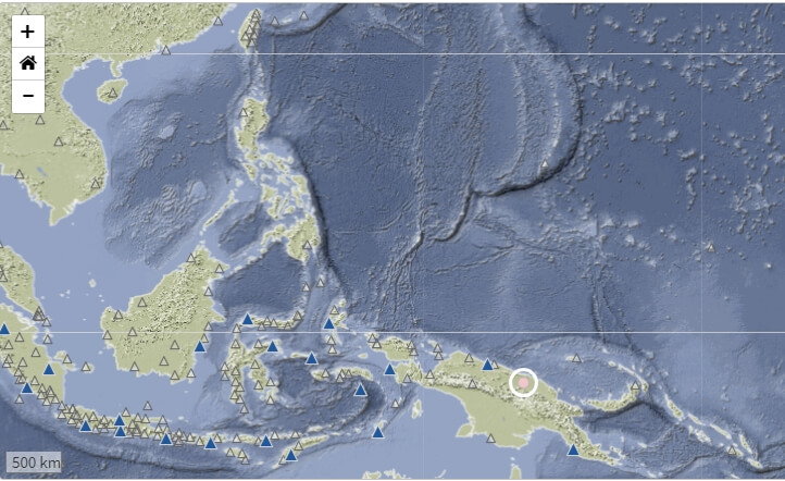 巴布亞紐幾內亞23日發生規模6.9地震。（圖取自德國地球科學研究中心網頁geofon.gfz-potsdam.de）