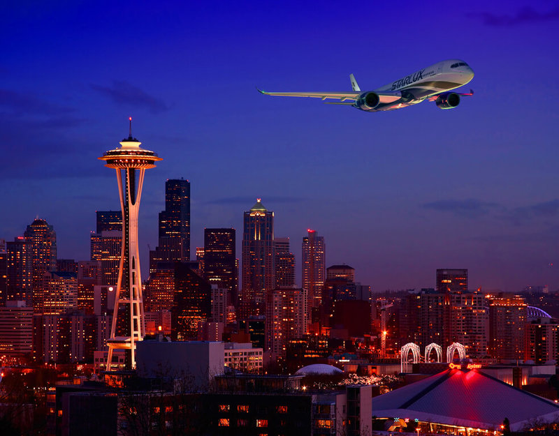 星宇航空宣布，8月16日起將開闢台北-西雅圖航線，開航初期每週3班，以Airbus新世代客機A350執飛，提供共306個座位。（星宇航空提供）中央社記者汪淑芬傳真  113年3月28日