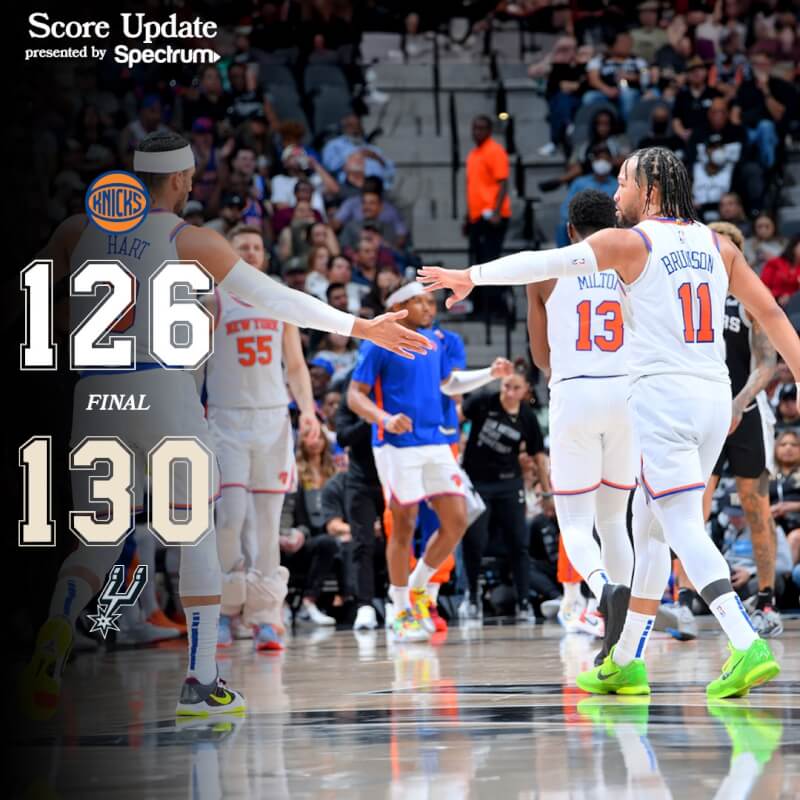 NBA紐約尼克後衛布朗森30日狂轟61分，無奈歷經延長賽仍以126比130不敵聖安東尼奧馬刺。（圖取自twitter.com/nyknicks）